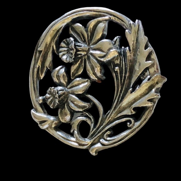 VTG Pewter Floral Brooch Pin Seagull Pewter Canada Openwork 1987 - Picture 4 of 7
